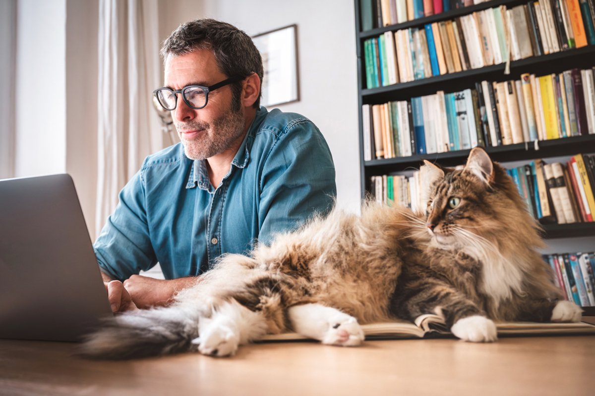 Man Working from Home with Cat